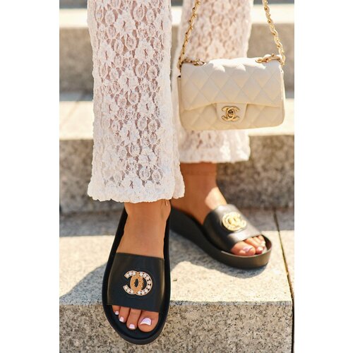 Kesi Elegant, lightweight women's slippers with embellishments, natural leather, S.Barski Black Cijene