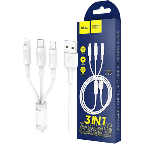Hoco. USB kabl X25 Soarer 3in1, microUSB, USB type C, Lightning, 1 met, 2 A, Bijeli Slike