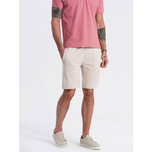 Ombre Men's knit shorts with drawstring and pockets - light beige Cene