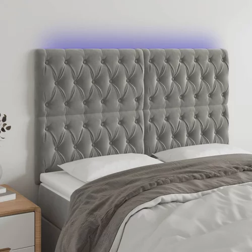 vidaXL LED posteljno vzglavje svetlo sivo 144x7x118/128 cm žamet