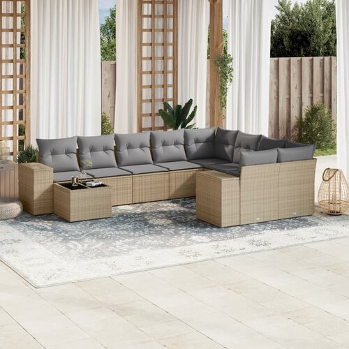vidaXL 10-dijelni set vrtnih sofa s jastucima bež od poliratana Cijene