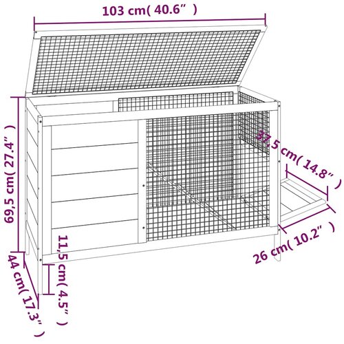  Kavez za zečeve sivi 103 x 44 x 69,5 cm od masivne borovine Slike