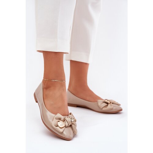 Boto Glossy Ballerinas With Bow And Golden Brooch Dark Beige Rivona Slike
