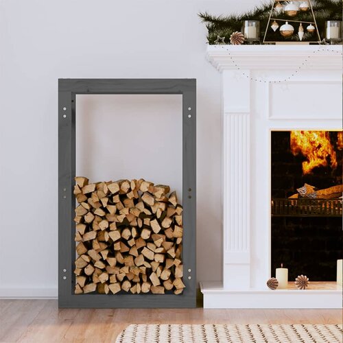 VidaXL Stalak za drva za ogrjev sivi 60x25x100 cm masivna borovina Slike