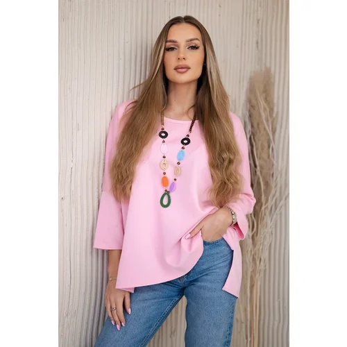 Kesi Włoski Oversize blouse with necklace buttery fabric light pink