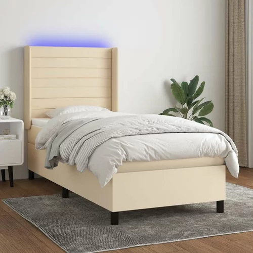  Box spring postelja z vzmetnico LED krem 80x200 cm blago, (20898644)