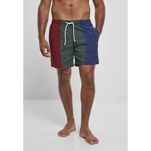 Urban Classics 3-Tone Swim Shorts Burgundy/bottlegreen