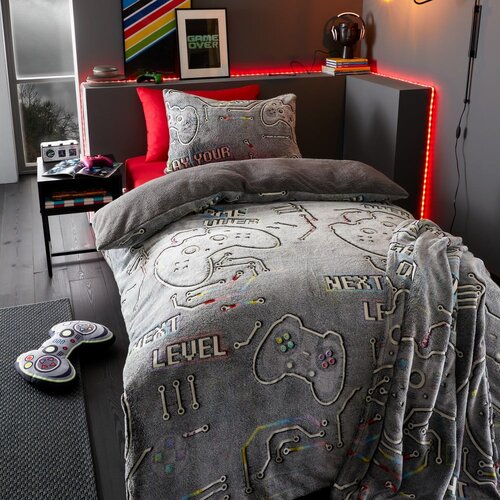 Catherine Lansfield Otro&amp;scaron;ka posteljnina s svetlečim učinkom za zakonsko posteljo iz mikropli&amp;scaron;a 200x200 cm Game Over &amp;ndash; Slike