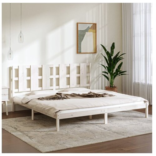  Posteljni okvir bel iz trdnega lesa 180x200 cm 6FT Slike