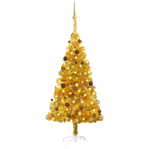  Umjetno božićno drvce LED s kuglicama zlatno 150 cm PET