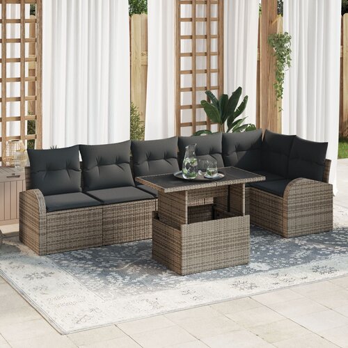 VidaXL set od 7 dijelova vrtnih sofa s jastučićima siva poli ratan Slike