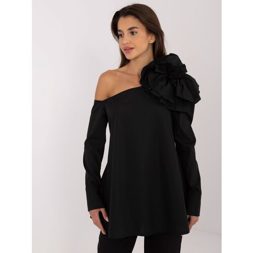 Fashion Hunters Black shirt blouse with floral brooch Slike