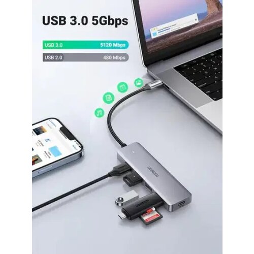 Ugreen cm219 4-port usb 3.0 hub usb-c slim ( 25851 ) Slike