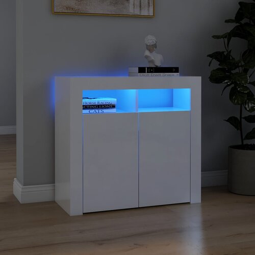 vidaXL komoda z LED lučkami visok sijaj bela 80x35x75 cm Cene