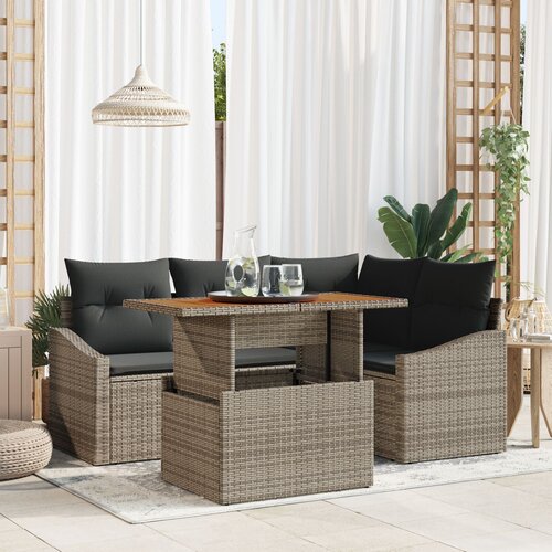 VidaXL 5 delni vrtni kavč set z blazinami siva Poly Rattan Slike