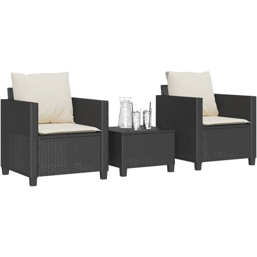  3-dijelni bistro set s jastucima crni od poliratana Cijene