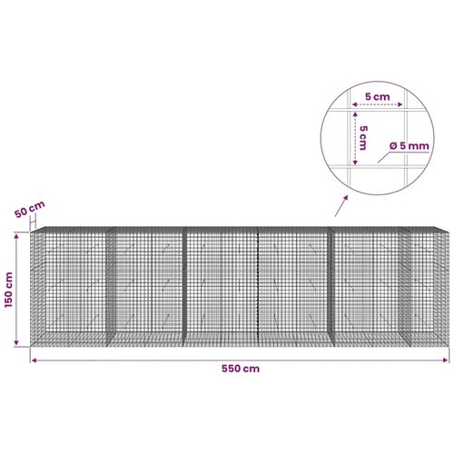  Gabion s žicom debljine 5 mm i mrežom 5x5 cm 550x50x150 cm - 50 cm 150 cm 550 cm Slike