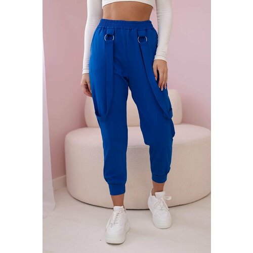 Kesi New punto trousers with decorative straps cornflower blue Slike