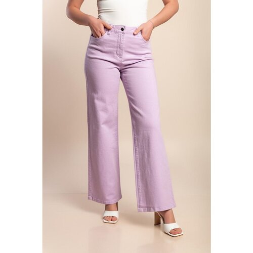 Fenzy Bombažne Hlače Z Visokim Pasom, Vijola Cene