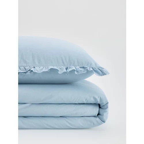 Reserved komplet bombažne posteljnine z volani na obrobi - modra