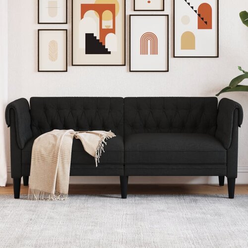  The Living Store Kavč dvosed Chesterfield črna tkanina - Kavč Chesterfield, (21448010) Cene