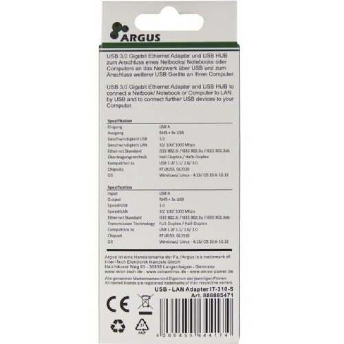 Inter-tech Argus IT-310-S RJ45/3xUSB3.0 LAN adapter Slike