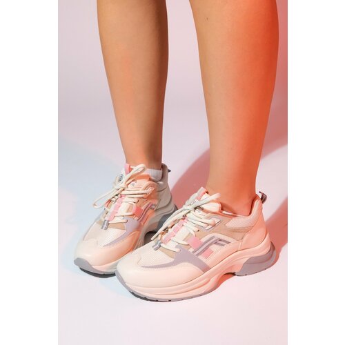 LuviShoes STERDA Women's Ecru Pink Thick Sole Sports Sneakers Cene