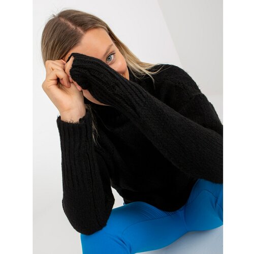 Fashion Hunters RUE PARIS black openwork turtleneck sweater Slike