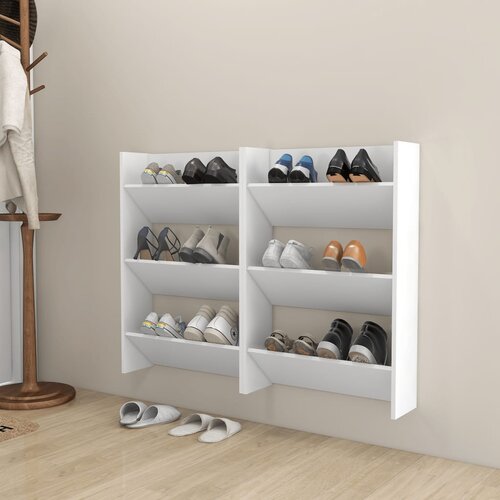 VidaXL Stenska omara za čevlje 2 kosa bela 60x18x90 cm iverna plo&amp;scaron;ča Slike