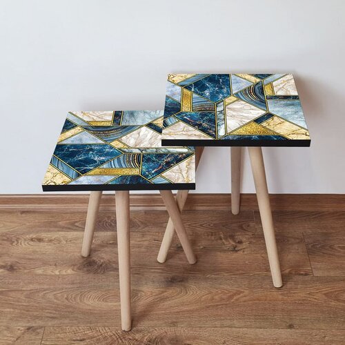 Hanah home 2Shp84 - navy blue navy bluebluegoldbeige nesting table (2 pieces) Cene