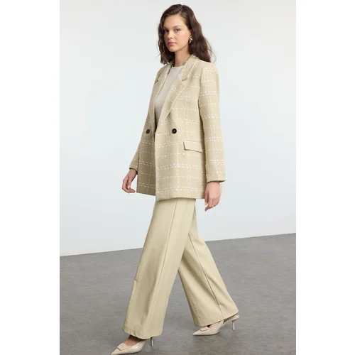  Beige Tweed Oversize Blazer Jacket