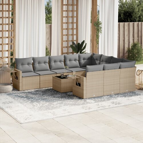 VidaXL 11-dijelni set vrtnih sofa od poliratana s jastucima bež Slike