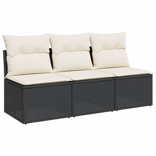 Maison Chic Vrtni kavč - Zunanji kavč z blazinami 3-sedežni črn poli ratan, (22043789) Cene