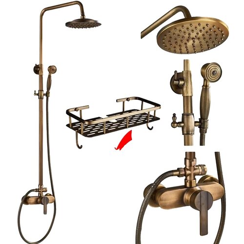 MYQualife Antični medeninasti tu&scaron; pipa set, vroče in hladne pipe, eleganten bru&scaron;en zaključek, Tape E z policami, (5000159217) Cene