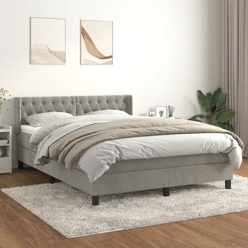 The Living Store Box spring postelja z vzmetnico svetlo siv 140x190 cm žamet - Box Spring Postelja, (21491138) Slike