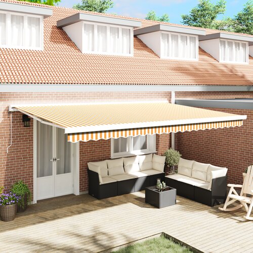 VidaXL Samodejna retraktibilna tenda oranžna in bela 500x300 cm Slike