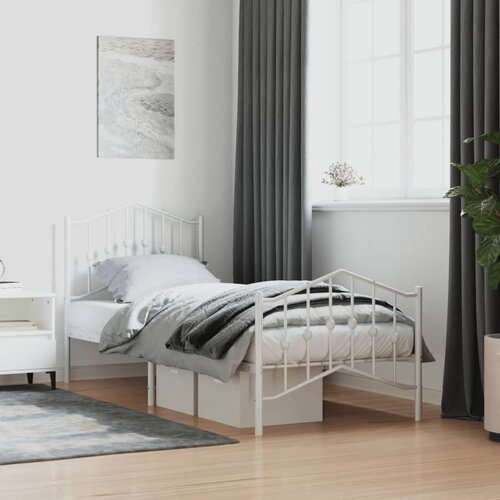 VidaXL Metalni okvir kreveta s uzglavljem i podnožjem bijeli 90x200 cm Slike