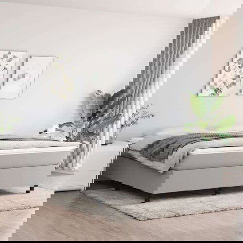  Box spring postelja z vzmetnico svetlo siva 180x200 cm blago, (20790118) Slike