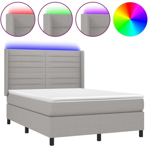 Box spring s madracem LED svjetlosivi 140x190 cm tkanina Slike