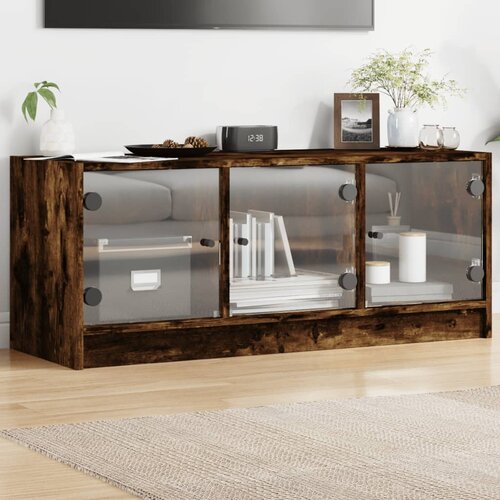  TV ormarić sa staklenim vratima boja betona 102x37x42 cm Slike