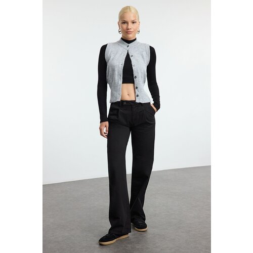Trendyol Black Pleated Low Waist Wide Leg Trousers Slike