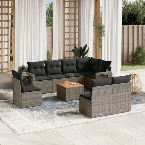VidaXL 9-dijelni set vrtnih sofa od poliratana s jastucima sivi Slike