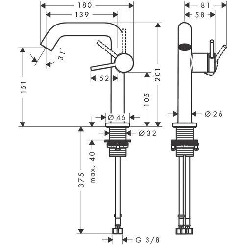 Hansgrohe 73340670 tecturis s coolstart ecosmart+ 150 click-clack visoka armatura za umivalnik Slike