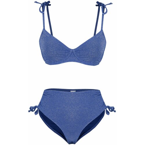 Trendyol Navy Blue Plain Balconette High Waist Bikini Set Slike