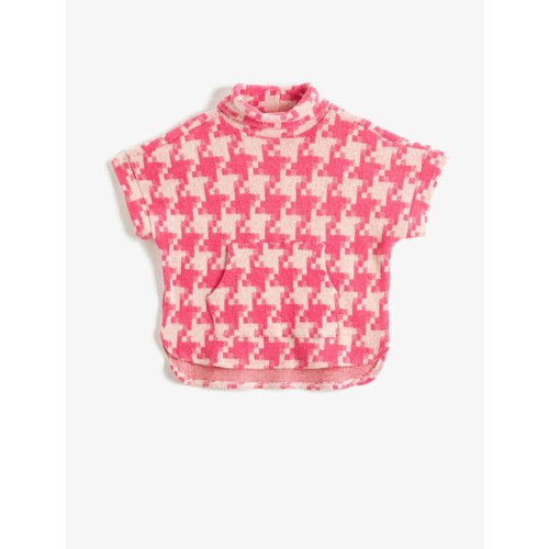 Koton Houndstooth Patterned Turtleneck Poncho Sweatshirt Short Sleeve Soft Textured Cene