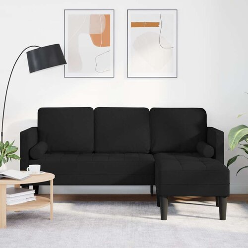VidaXL Kotna sedežna garnitura Črna Trden bukov les 173 x 131 x 67 cm Slike