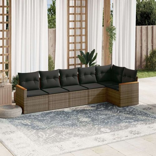  6-dijelni set vrtnih sofa od poliratana s jastucima sivi Slike
