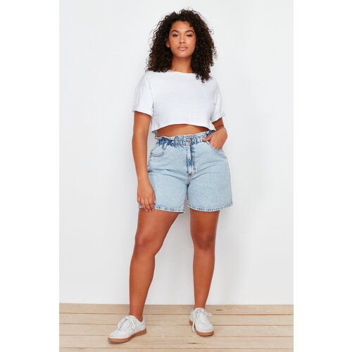 Trendyol Curve Light Blue High Waist Rigid Wide Leg Plus Size Shorts & Bermuda Cijene