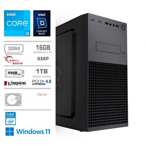 MEGA Računalnik MT S4 i3-13100/Intel 730/16GB/1TB-4.0/450W/Win11Pro, (20580562) Cene