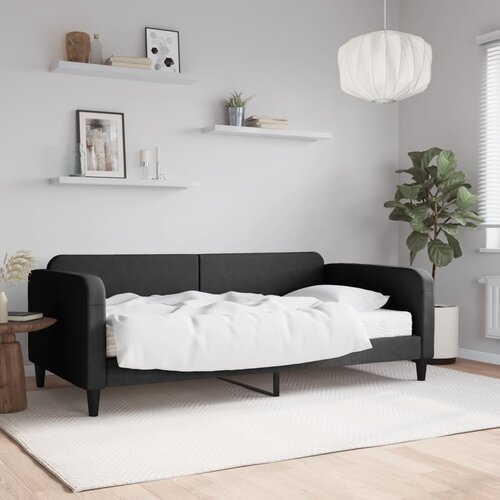 VidaXL Dnevni krevet s madracem crni 100 x 200 cm od tkanine Slike